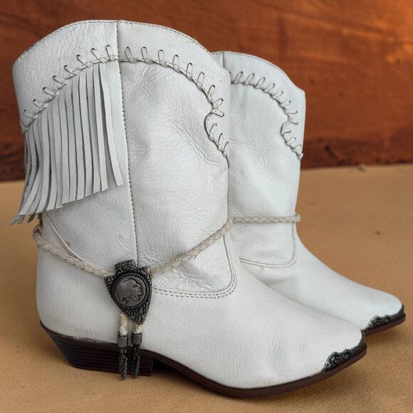 Woodridge Shoes - Vintage Woodridge Leather Cowgirl Boots White Tassels Women’s - Size 7.5 M